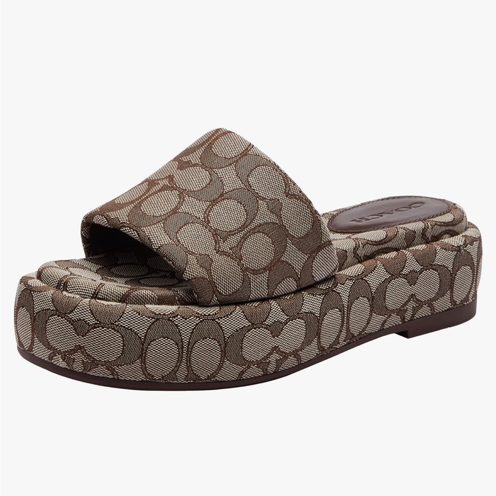 Coach Brown Logo Platform Slide Mule
